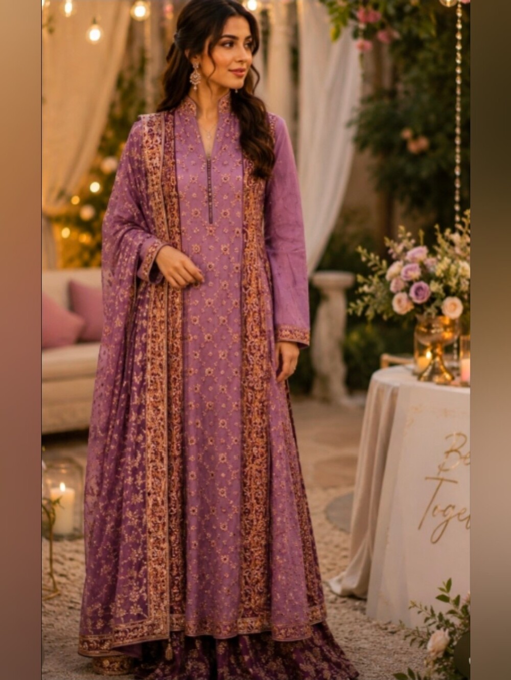 SHAHBANO Boutique Bridal Reception Shaadi Gown Palazzo 3pc Lavender M Or S